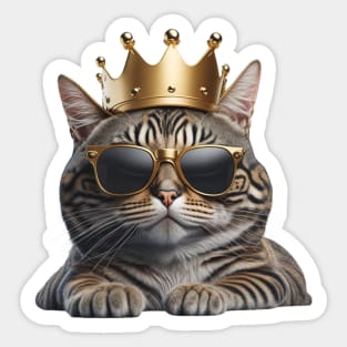 Cute Tabby Cat Wearing a Crown, Cat wearing Glasses Sticker